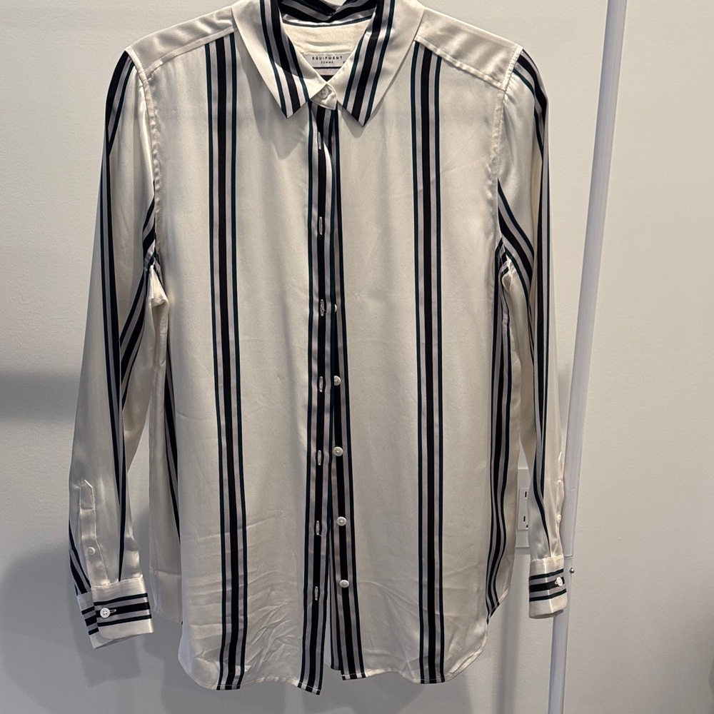 Equipment Black and White Striped Button Down Shirt